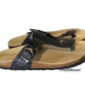 Serra Women's Thong Adjustable Buckle Strap Slip-On Flat Sandals Black Size 8 M
